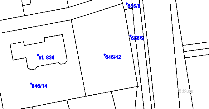 Parcela st. 646/42 v KÚ Ládví, Katastrální mapa