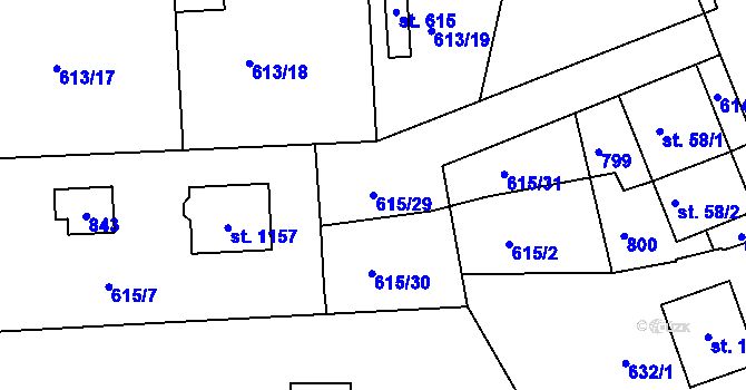 Parcela st. 615/29 v KÚ Ládví, Katastrální mapa