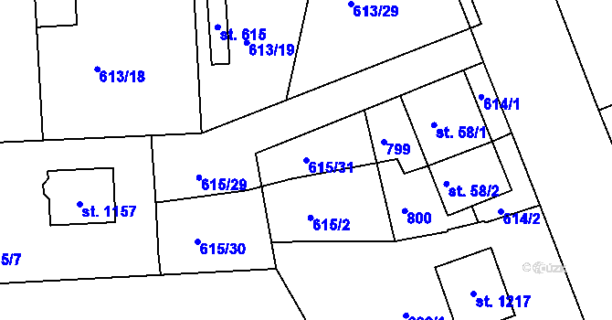 Parcela st. 615/31 v KÚ Ládví, Katastrální mapa