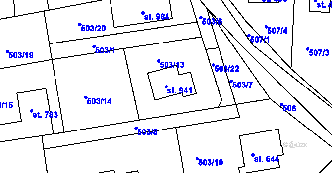 Parcela st. 941 v KÚ Ládví, Katastrální mapa