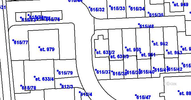 Parcela st. 633/2 v KÚ Ládví, Katastrální mapa