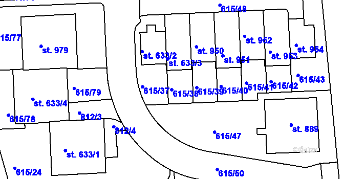 Parcela st. 615/38 v KÚ Ládví, Katastrální mapa