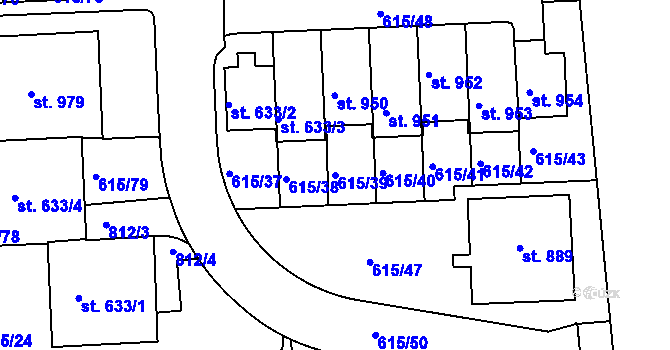 Parcela st. 615/39 v KÚ Ládví, Katastrální mapa