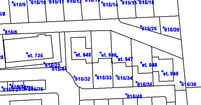 Parcela st. 946 v KÚ Ládví, Katastrální mapa
