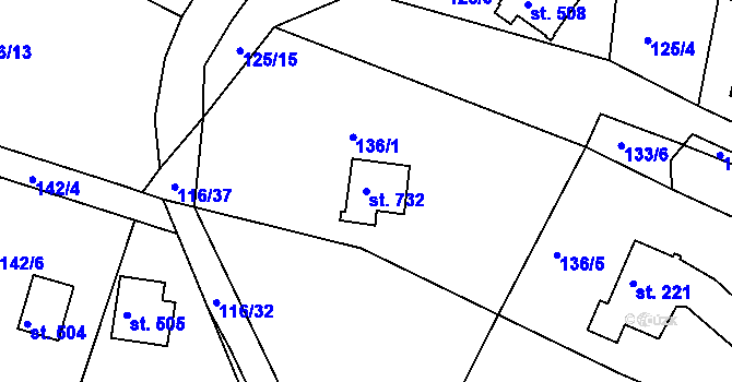 Parcela st. 732 v KÚ Ládví, Katastrální mapa