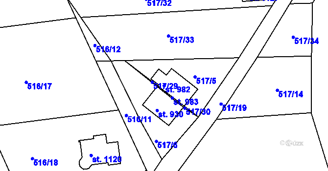 Parcela st. 982 v KÚ Ládví, Katastrální mapa