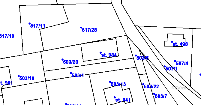 Parcela st. 984 v KÚ Ládví, Katastrální mapa