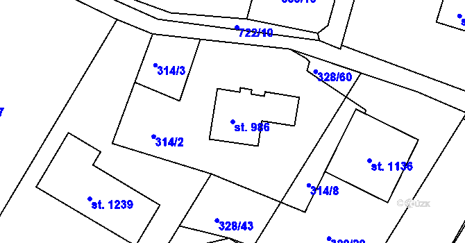 Parcela st. 986 v KÚ Ládví, Katastrální mapa