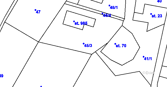 Parcela st. 45/3 v KÚ Ládví, Katastrální mapa
