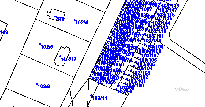 Parcela st. 103/87 v KÚ Ládví, Katastrální mapa