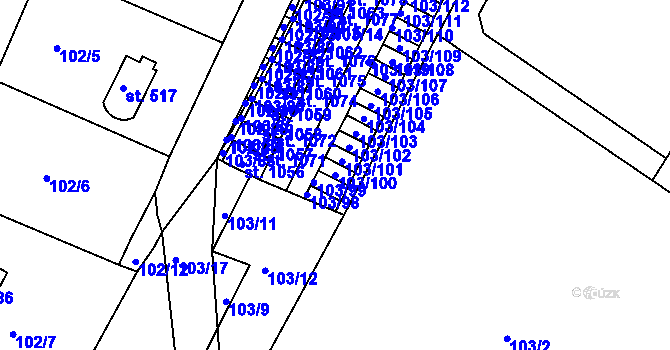 Parcela st. 103/100 v KÚ Ládví, Katastrální mapa