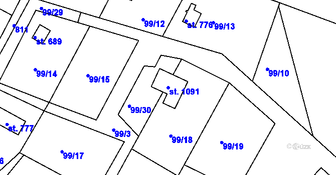 Parcela st. 1091 v KÚ Ládví, Katastrální mapa
