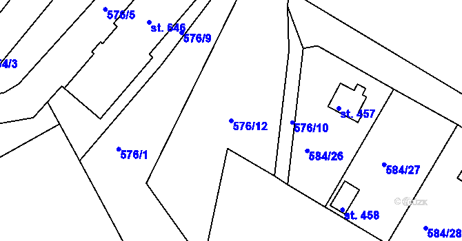 Parcela st. 576/12 v KÚ Ládví, Katastrální mapa