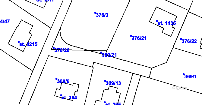 Parcela st. 369/21 v KÚ Ládví, Katastrální mapa