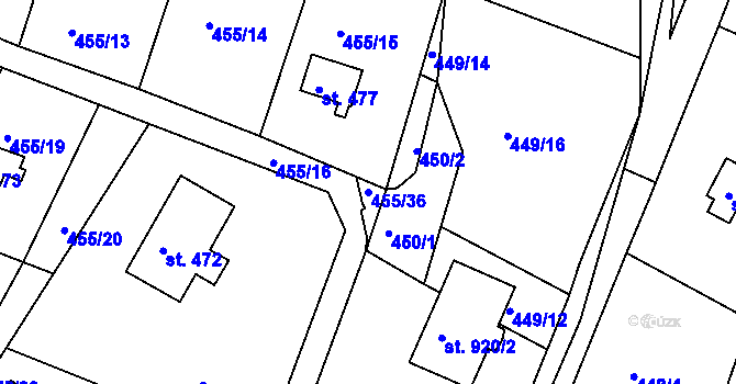 Parcela st. 455/36 v KÚ Ládví, Katastrální mapa