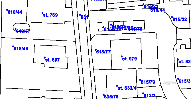 Parcela st. 615/77 v KÚ Ládví, Katastrální mapa