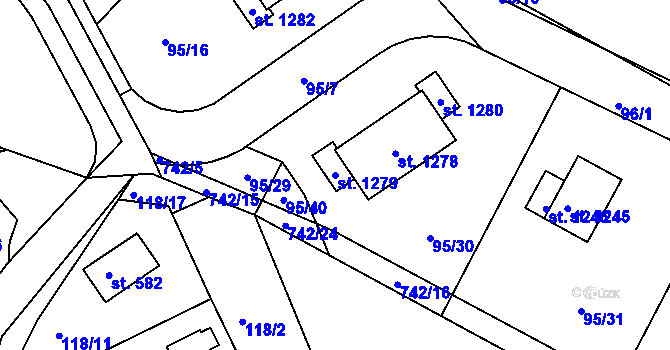 Parcela st. 1279 v KÚ Ládví, Katastrální mapa