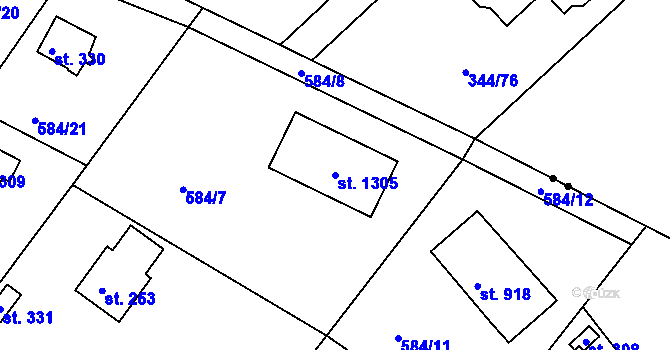 Parcela st. 1305 v KÚ Ládví, Katastrální mapa