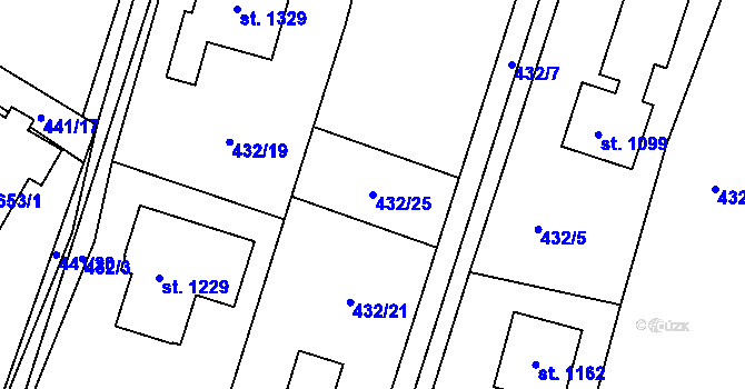 Parcela st. 432/25 v KÚ Ládví, Katastrální mapa