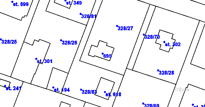Parcela st. 695 v KÚ Štiřín, Katastrální mapa
