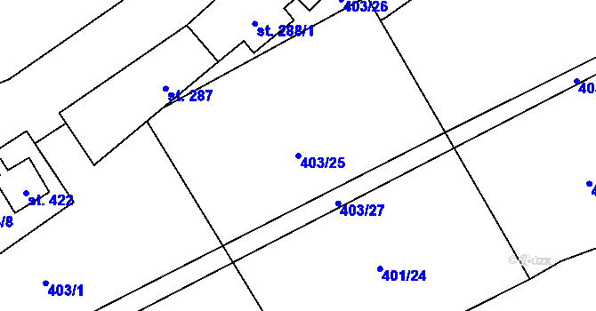 Parcela st. 403/25 v KÚ Štiřín, Katastrální mapa