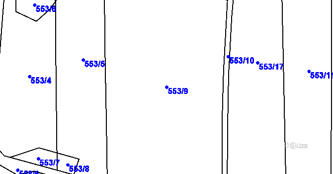 Parcela st. 553/9 v KÚ Štiřín, Katastrální mapa