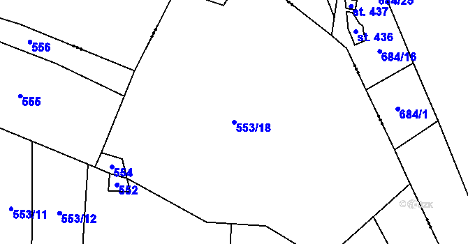 Parcela st. 553/18 v KÚ Štiřín, Katastrální mapa