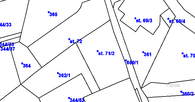 Parcela st. 71/2 v KÚ Štiřín, Katastrální mapa