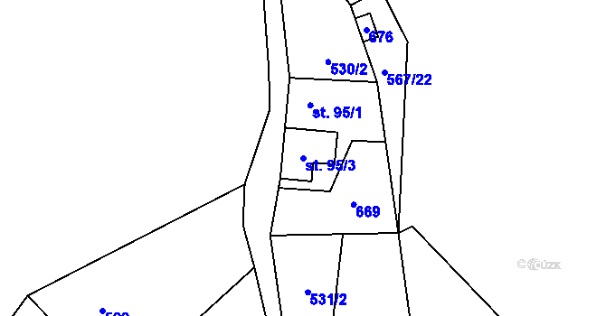 Parcela st. 95/3 v KÚ Štiřín, Katastrální mapa