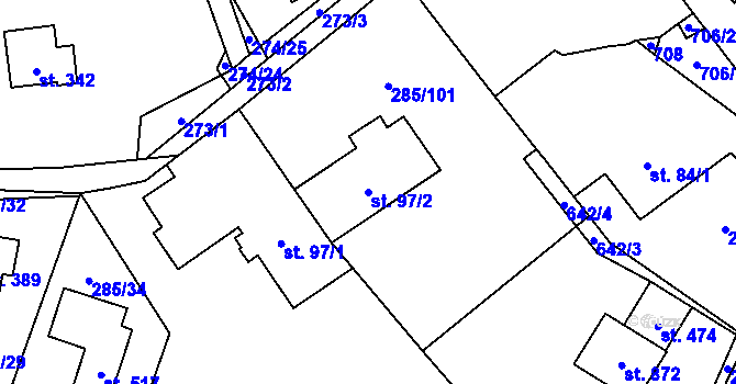 Parcela st. 97/2 v KÚ Štiřín, Katastrální mapa