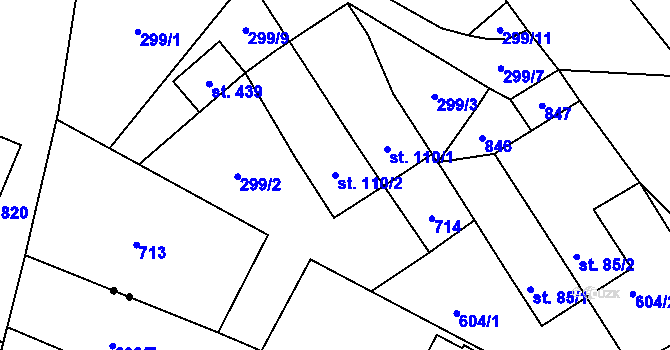 Parcela st. 110/2 v KÚ Štiřín, Katastrální mapa