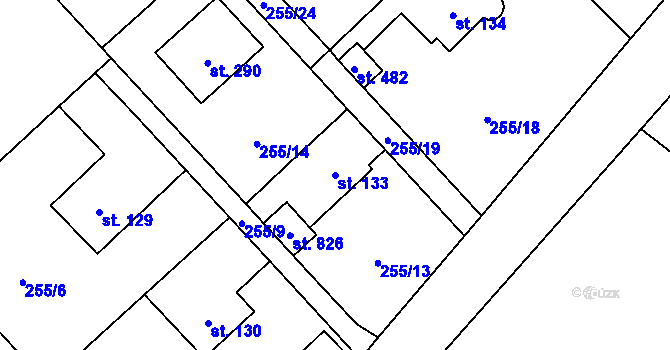 Parcela st. 133 v KÚ Štiřín, Katastrální mapa