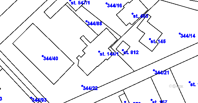 Parcela st. 144/1 v KÚ Štiřín, Katastrální mapa