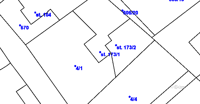 Parcela st. 173/1 v KÚ Štiřín, Katastrální mapa