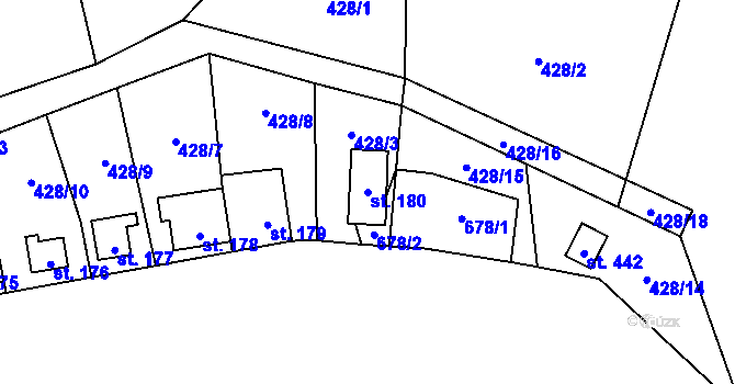 Parcela st. 180 v KÚ Štiřín, Katastrální mapa