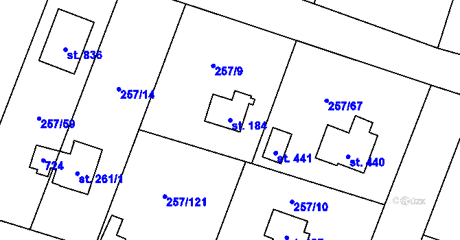Parcela st. 184 v KÚ Štiřín, Katastrální mapa