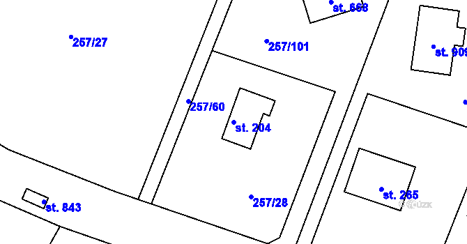 Parcela st. 204 v KÚ Štiřín, Katastrální mapa