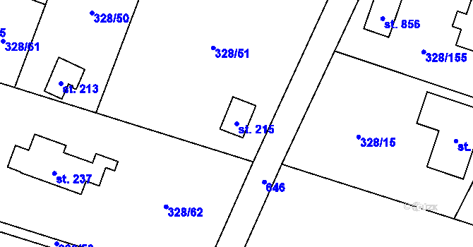 Parcela st. 215 v KÚ Štiřín, Katastrální mapa