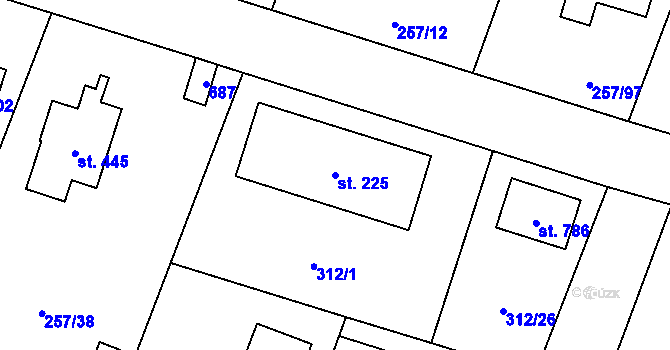 Parcela st. 225 v KÚ Štiřín, Katastrální mapa