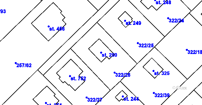 Parcela st. 250 v KÚ Štiřín, Katastrální mapa