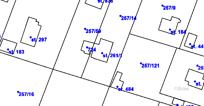 Parcela st. 261/1 v KÚ Štiřín, Katastrální mapa