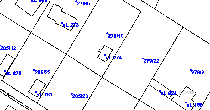 Parcela st. 274 v KÚ Štiřín, Katastrální mapa