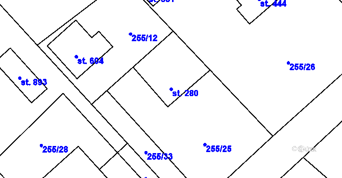 Parcela st. 280 v KÚ Štiřín, Katastrální mapa
