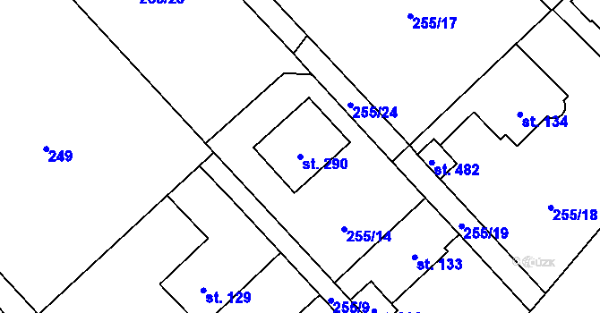 Parcela st. 290 v KÚ Štiřín, Katastrální mapa