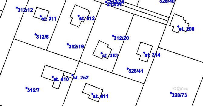 Parcela st. 313 v KÚ Štiřín, Katastrální mapa