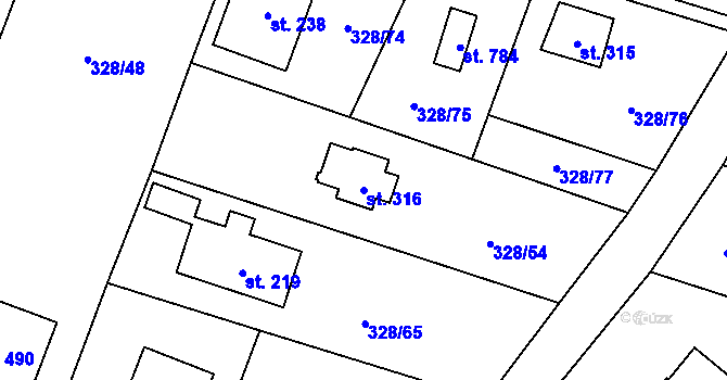 Parcela st. 316 v KÚ Štiřín, Katastrální mapa
