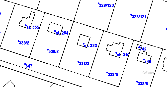 Parcela st. 323 v KÚ Štiřín, Katastrální mapa