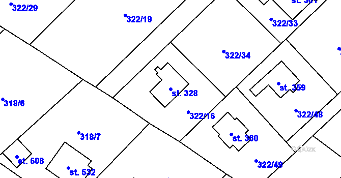 Parcela st. 328 v KÚ Štiřín, Katastrální mapa