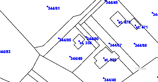 Parcela st. 338 v KÚ Štiřín, Katastrální mapa