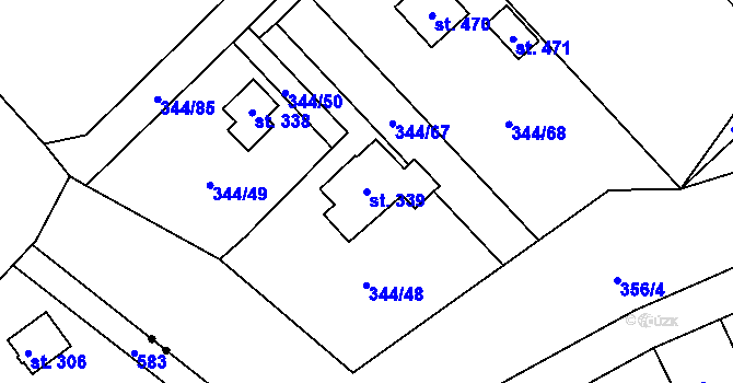 Parcela st. 339 v KÚ Štiřín, Katastrální mapa